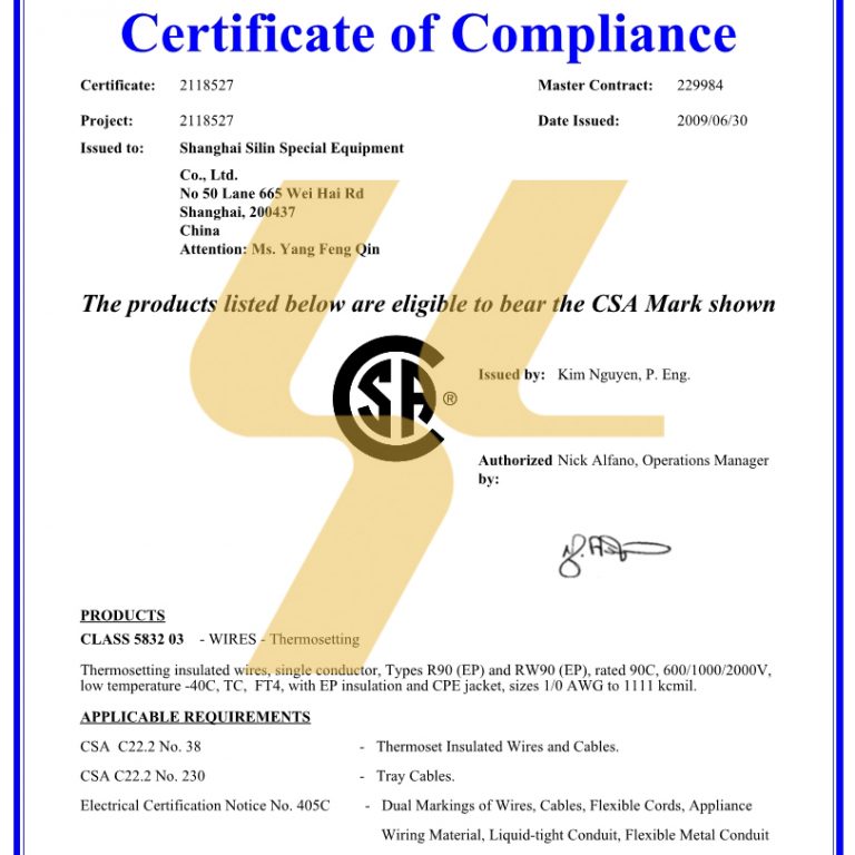 Silin Certificate CSA