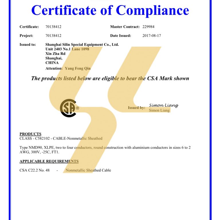 Silin Certificate CSA