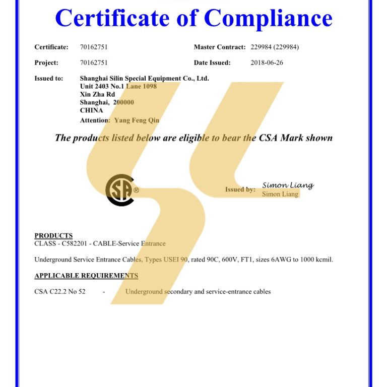 Silin Certificate CSA